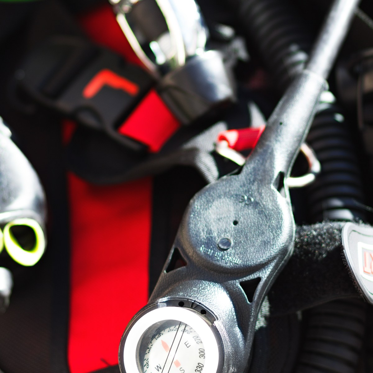 Scuba Vest with focus on pressure gauage