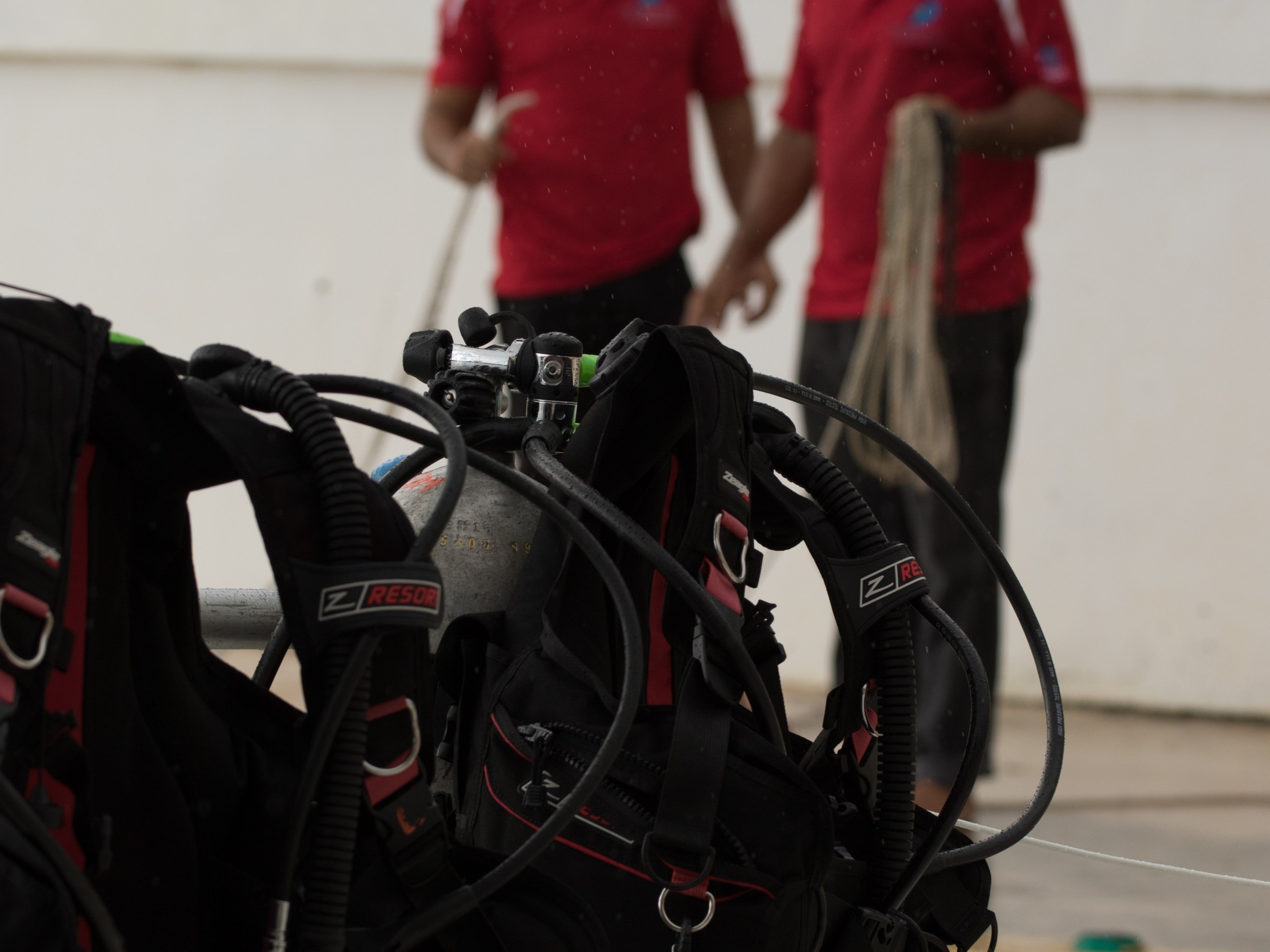 Scuba vests on dock