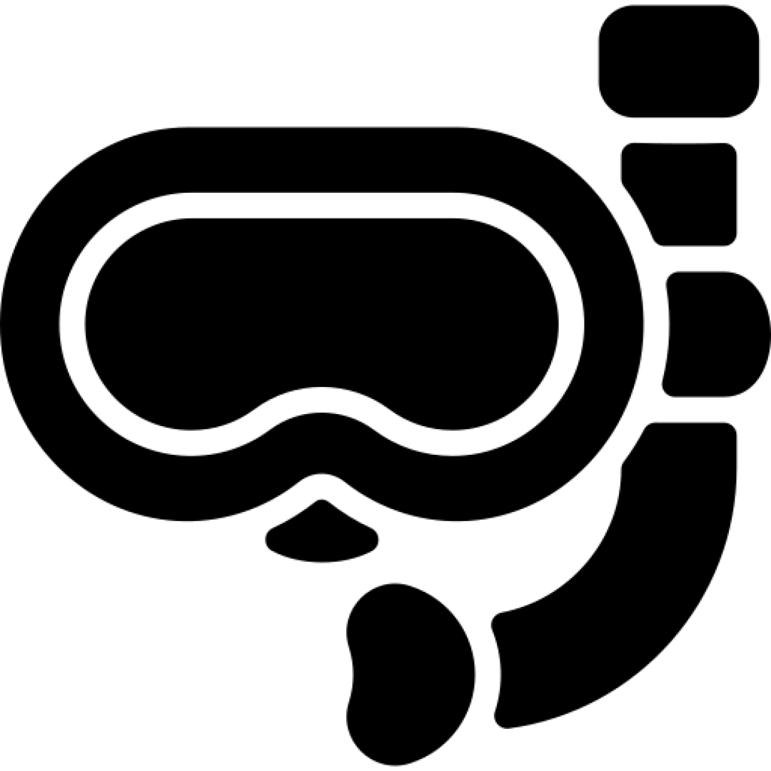 Stylized icon of diving goggles with snorkel.
