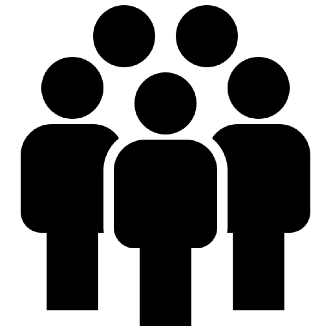 Silhouette of five figures standing together.