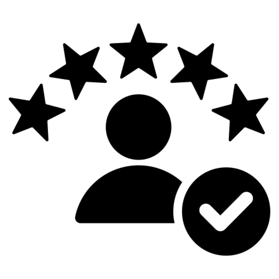 Silhouette with stars above and a check mark, symbolizing approval.